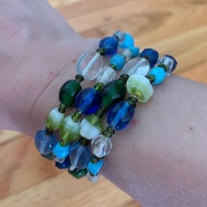 Set of 4 Glass Bead Green and Blue Bracelets